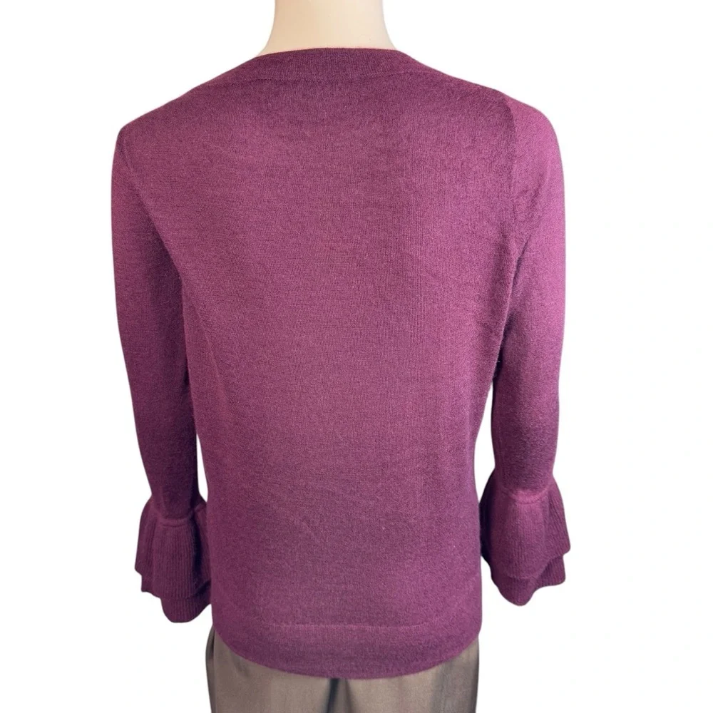 J.Crew Cashmere Boatneck Ruffle-Sleeve Burgundy Sweater Size S